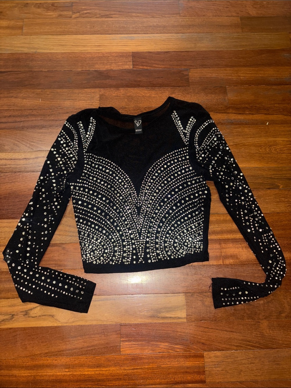 Windsor Black Long-Sleeve Studded Crop Top
